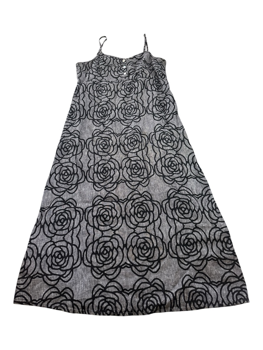 Flax Woman 100% Linen Lagenlook Coastal Rose Floral Print Midi Maxi Dress Size S